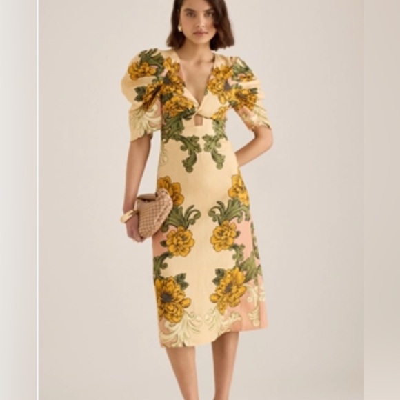 FARM Rio Dresses & Skirts - Farm Rio Delicate flower arabesques linen midi
